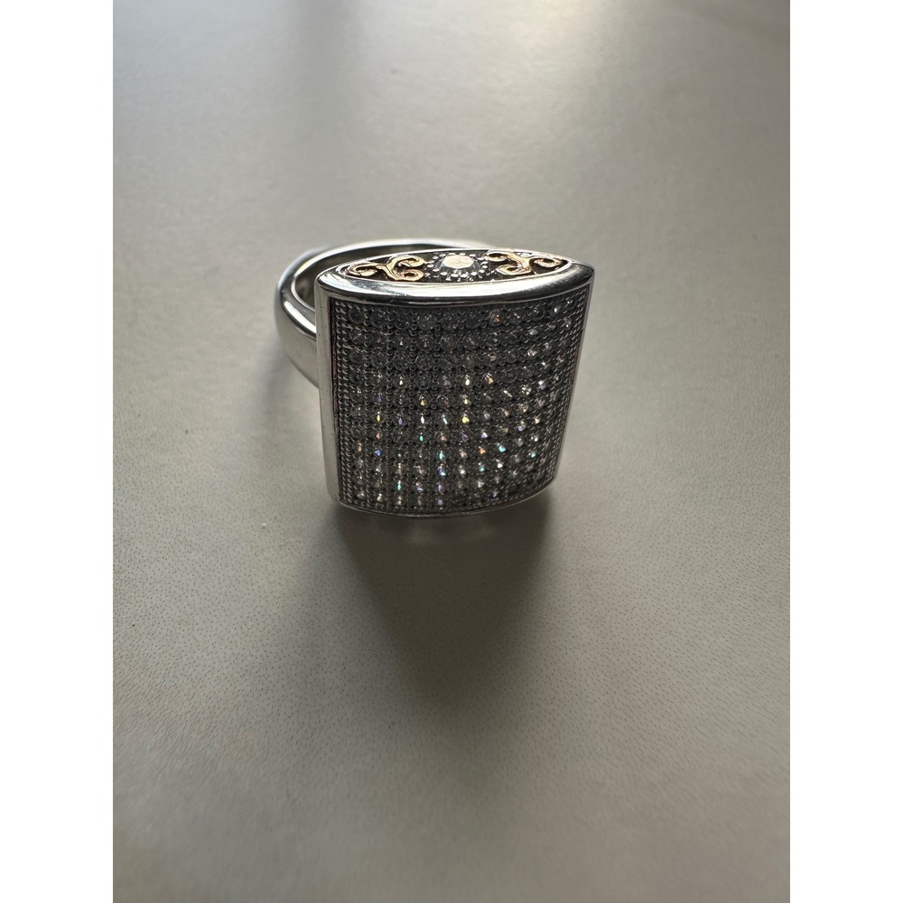 Sterling Silver 925 Pavé Crystal Two Tone Statement Cocktail Ring Anti-Spin Sz 7